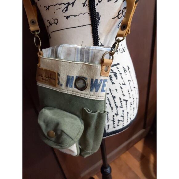 Selina Vaughan Studios Canvas Crossbody Bag Small Seed Sack Beer Bottle Grunge - Picture 7 of 9